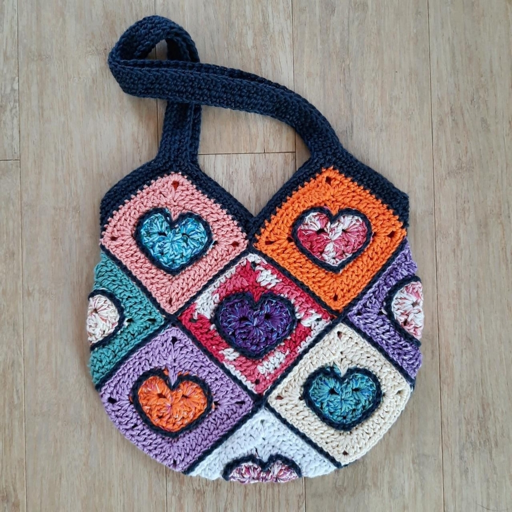 Crochet Sparkly Hearts Tote Bag